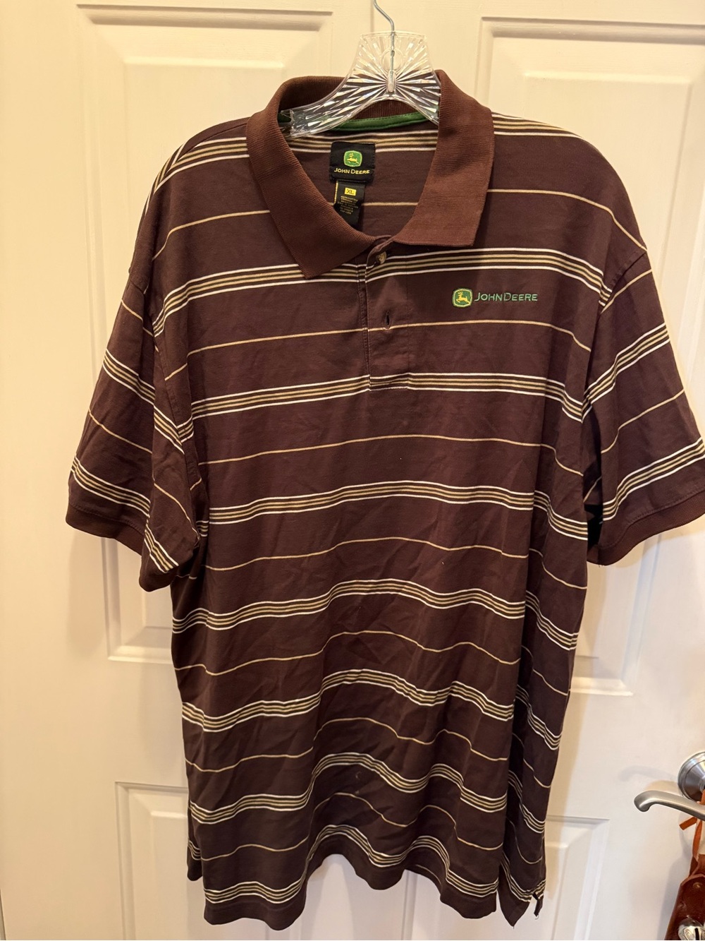 John Deere Brown Polo with Cream Stripes size XL